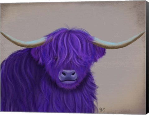 Framed Highland Cow 5, Purple, Portrait Print