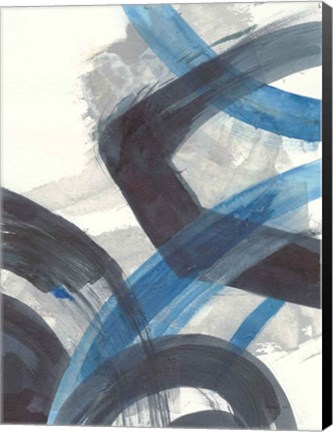 Framed Blue Brushy Abstract I Print