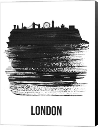 Framed London Skyline Brush Stroke Black Print