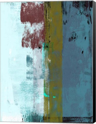 Framed Light Blue and Olive Abstract Composition I Print