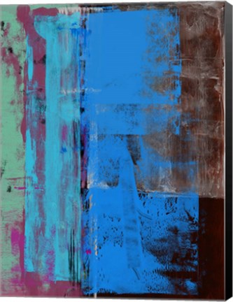 Framed Turquoise Blue and Biege Abstract Composition I Print