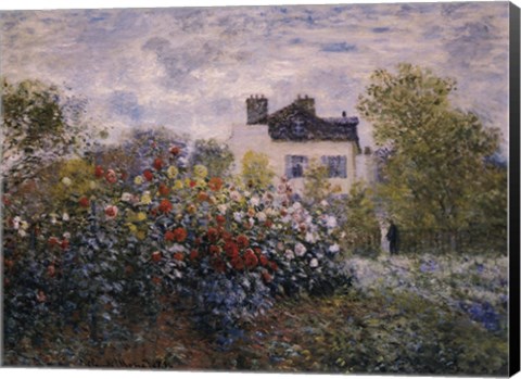 Framed Artist&#39;s Garden in Argenteuil (A Corner of the Garden with Dahlias), c.1873 Print