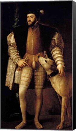 Framed Charles V Holy Roman Emperor and King of Spain with his Dog Print