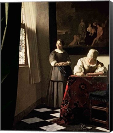 Framed Lady writing a letter with her Maid Print