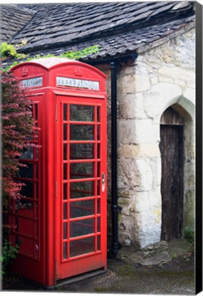 Framed Telephone booth outside a house, Castle Combe, Cotswold, Wiltshire, England Print