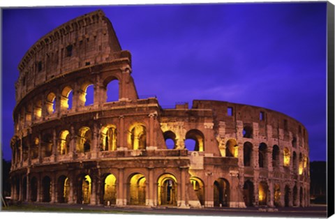 Framed Low angle view of a coliseum lit up at night, Colosseum, Rome, Italy Print