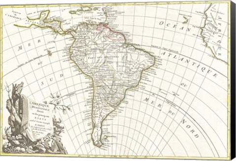 Framed 1762 Janvier Map of South America Print