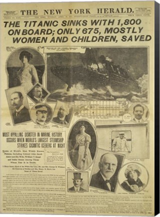 Framed New York Herald front page about the Titanic Disaster Print