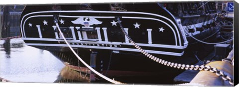 Framed Warship moored at a harbor, USS Constitution, Freedom Trail, Boston, Massachusetts, USA Print