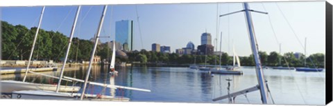 Framed Sailboats in a river with city in the background, Charles River, Back Bay, Boston, Suffolk County, Massachusetts, USA Print