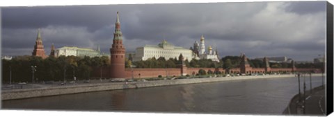 Framed Buildings along a river, Grand Kremlin Palace, Moskva River, Moscow, Russia Print