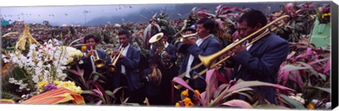 Framed Musicians Celebrating All Saint&#39;s Day By Playing Trumpet, Zunil, Guatemala Print