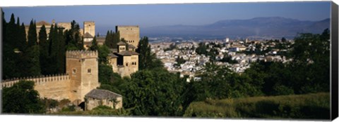 Framed High angle view of palace with a city in the background, Alhambra, Granada, Andalusia, Spain Print