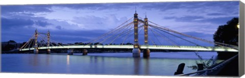 Framed Suspension bridge across a river, Thames River, Albert Bridge, London, England Print