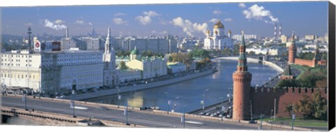 Framed Buildings at the waterfront, Moskva River, Moscow, Russia Print