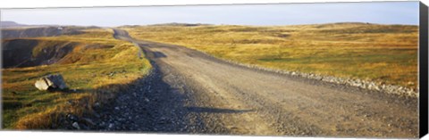 Framed Gravel road passing through a landscape, Cape Bonavista, Newfoundland, Newfoundland and Labrador, Canada Print