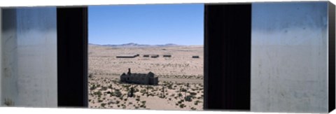 Framed Mining town viewed through a window, Kolmanskop, Namib Desert, Karas Region, Namibia Print