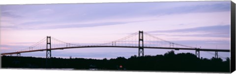Framed Silhouette of a suspension bridge across a river, Thousand Islands Bridge, St. Lawrence River, New York State, USA Print
