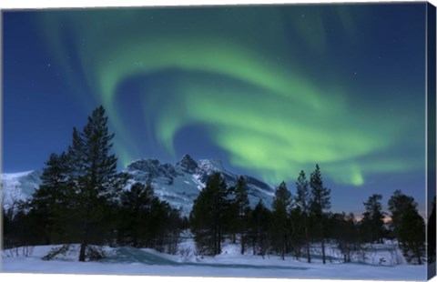 Framed Aurora Borealis over Nova Mountain Wilderness, Troms, Norway Print