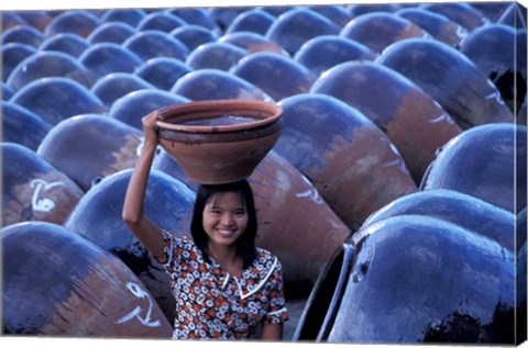 Framed Girl with Pottery Jars, Myanmar Print