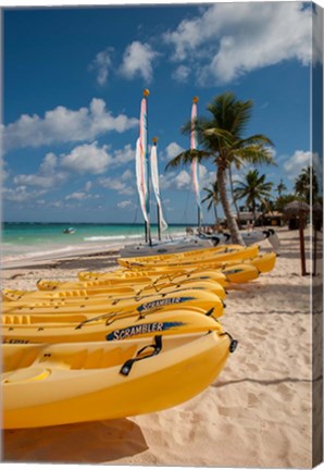 Framed Kayaks and sailboats, Bavaro, Higuey, Punta Cana, Dominican Republic Print