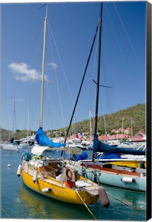 Framed Colorful boats, Gustavia, Shell Beach, St Bart&#39;s, West Indies Print