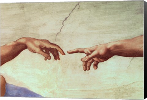 Framed Hands of God and Adam, detail from The Creation of Adam, from the Sistine Ceiling, 1511 Print