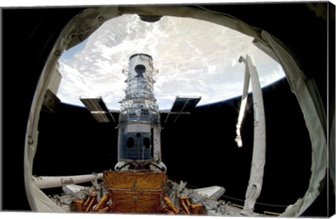Framed Hubble Space Telescope, Locked Down in the Cargo Bay of Space Shuttle Atlantis Print