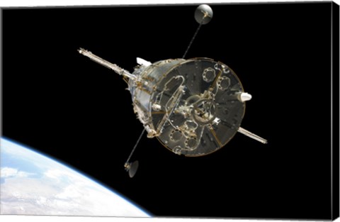 Framed Hubble Space Telescope in Orbit above Earth Print