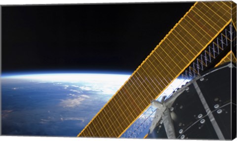 Framed Solar array Panels on the International Space Station Backdropped Against Earth&#39;s Horizon Print