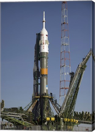 Framed Soyuz Rocket is Erected into Position at the Launch Pad at the Baikonur Cosmodrome in Kazakhstan Print