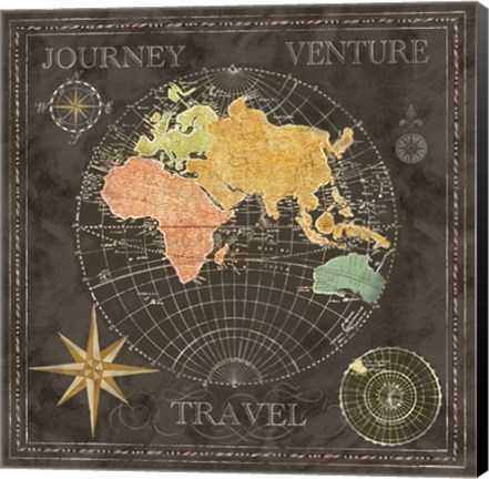 Framed Old World Journey Map Black II Print