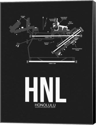 Framed HNL Honolulu Airport Black Print