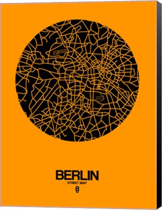 Framed Berlin Street Map Yellow Print