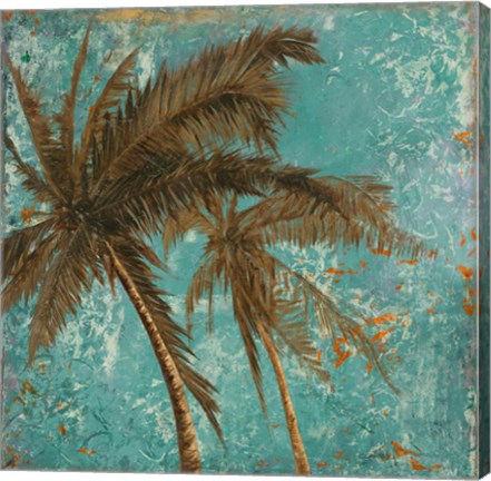 Framed Palm on Turquoise II Print