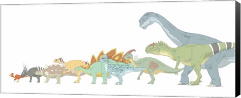 Framed Various Dinosaurs and their Comparative Sizes Print