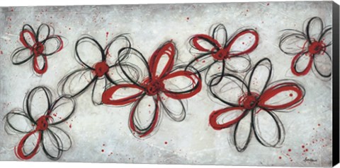 Framed Mod Flowers in Red Print