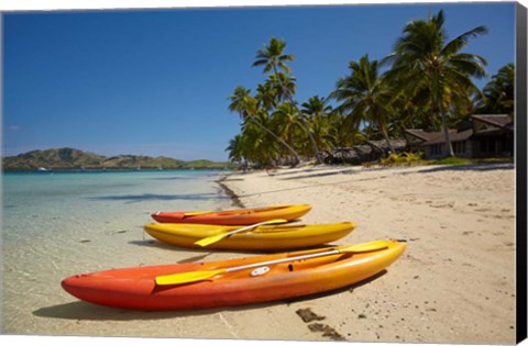 Framed Kayaks on the beach, Plantation Island Resort, Malolo Lailai Island, Mamanuca Islands, Fiji Print