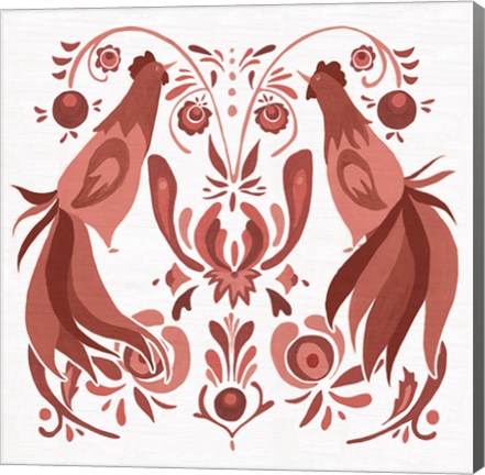 Framed Americana Roosters III Red Print