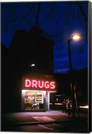Framed 1980s 24 Hour Drug Store Neon Sign Print