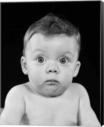 Framed 1950s Wide Eyed Chubby Cheek Baby Print
