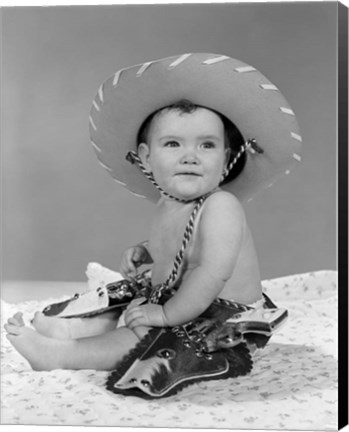 Framed 1960s Baby Girl Wearing Cowboy Hat Print