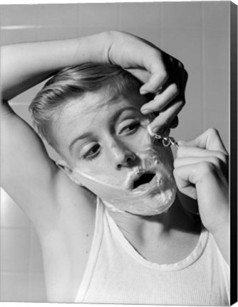 Framed 1950s 1960s Boy Shaving First Time Print