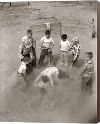 Framed 1950s Boys Fight In Sand Lot On Baseball Field Print
