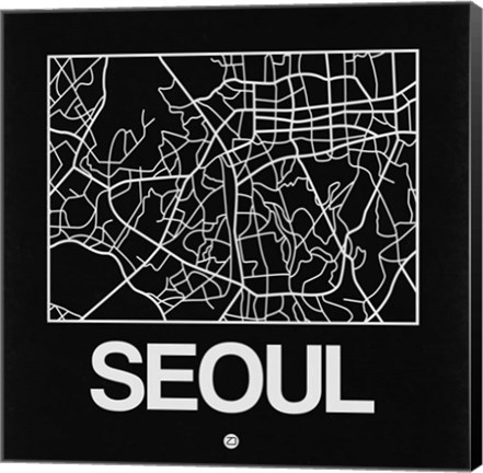 Framed Black Map of Seoul Print