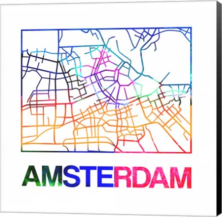 Framed Amsterdam Watercolor Street Map Print