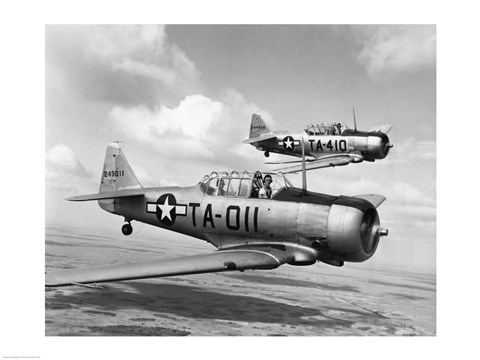 Framed Side profile of two fighter planes in flight, AT-6 Texan Print