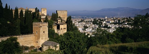 Framed High angle view of palace with a city in the background, Alhambra, Granada, Andalusia, Spain Print