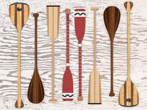 Framed Canoe, Paddles &amp; Oar Print