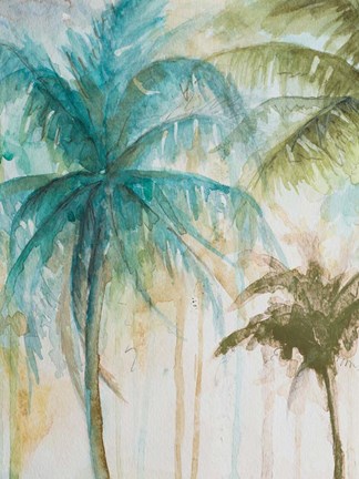 Framed Watercolor Palms in Blue I Print